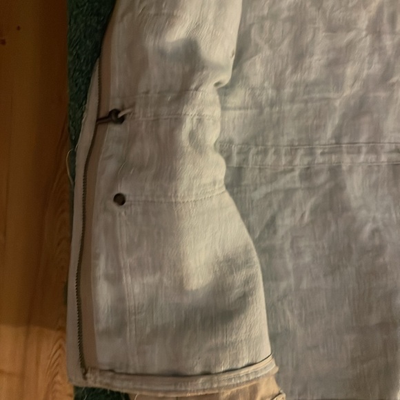 Heavyweight linen/powderblue Eli Tahari motorcycle jacket. Cinch, highlight cuff - Picture 3 of 3